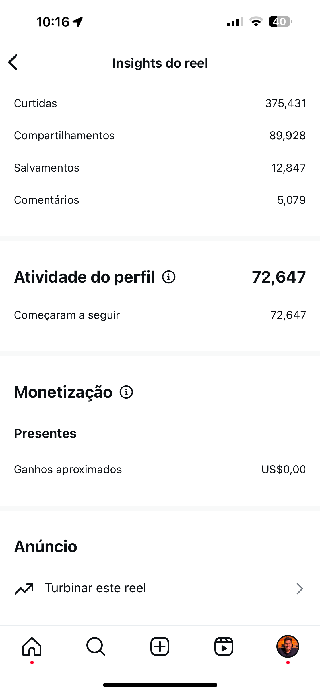 Insights do Reel
